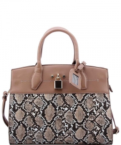 Hot Trendy Snake Texture Two Toned Satchel Bag SL1099  STONE